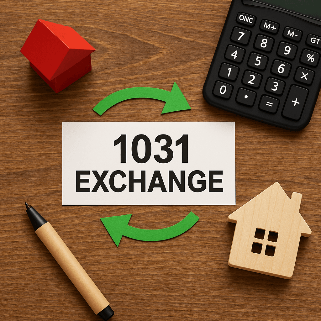 1031 Exchange concept with property models and calculator